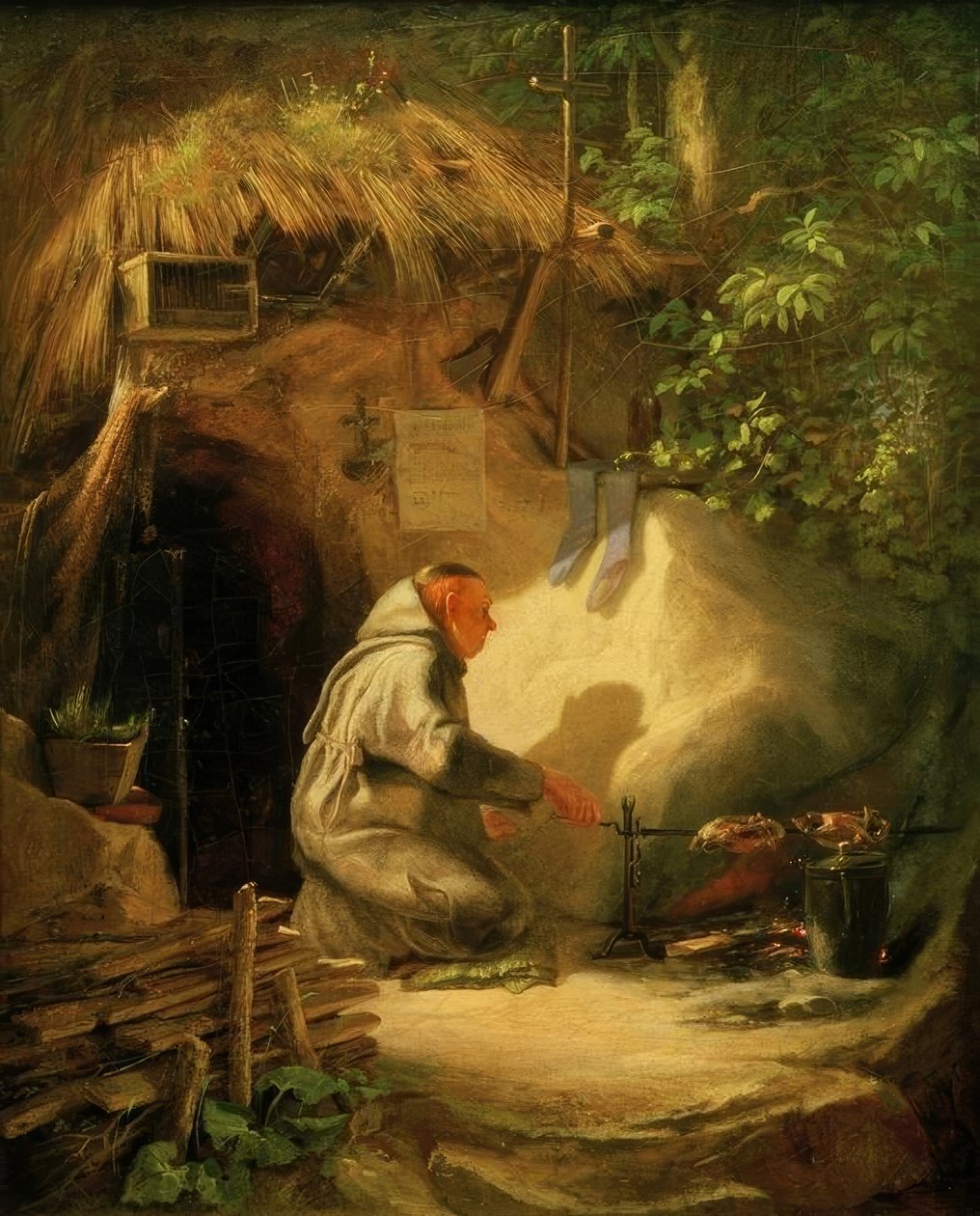 Pustelnik smażący kurczaka autorstwa Carl Spitzweg
