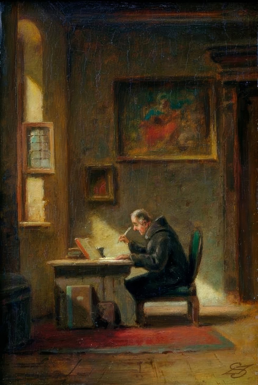 Uczony mnich przy biurku autorstwa Carl Spitzweg
