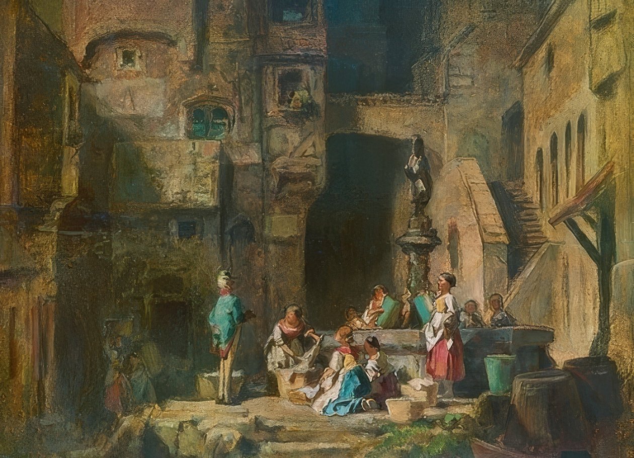 Praczki przy studni. Około 1882 r autorstwa Carl Spitzweg