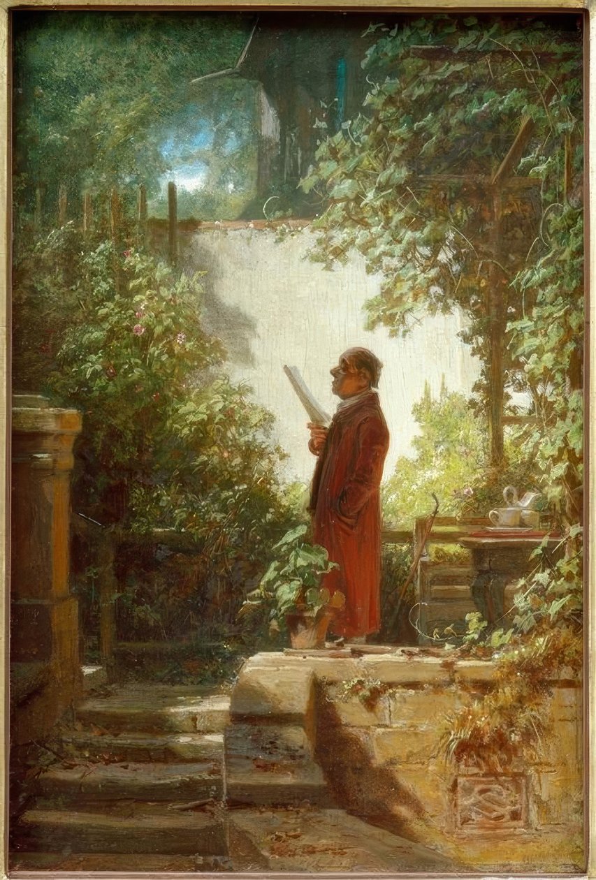 Czytelnik gazet w przydomowym ogrodzie autorstwa Carl Spitzweg