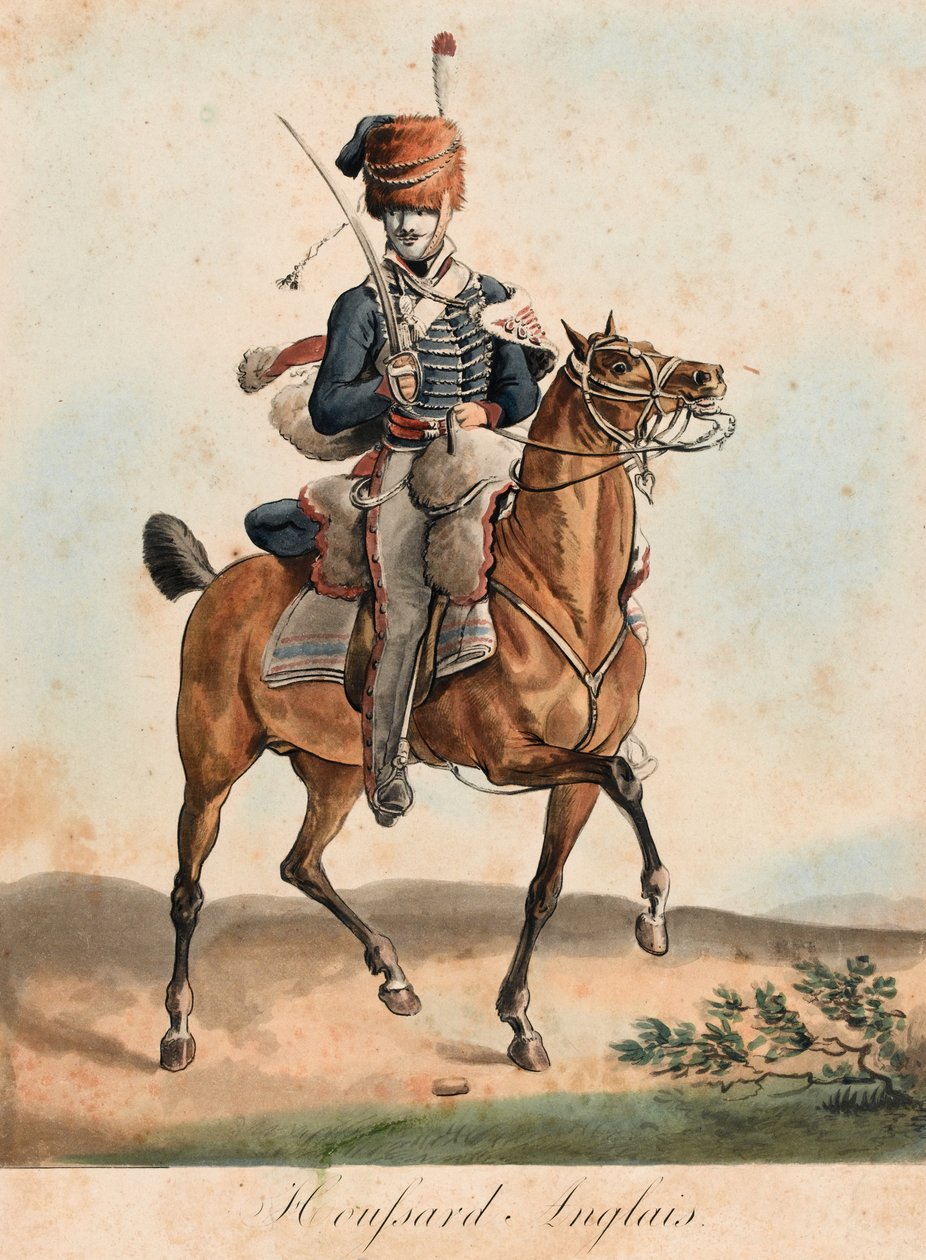 Huzar angielski, c.1815 (akwatinta, kolorowa) autorstwa Carle Vernet
