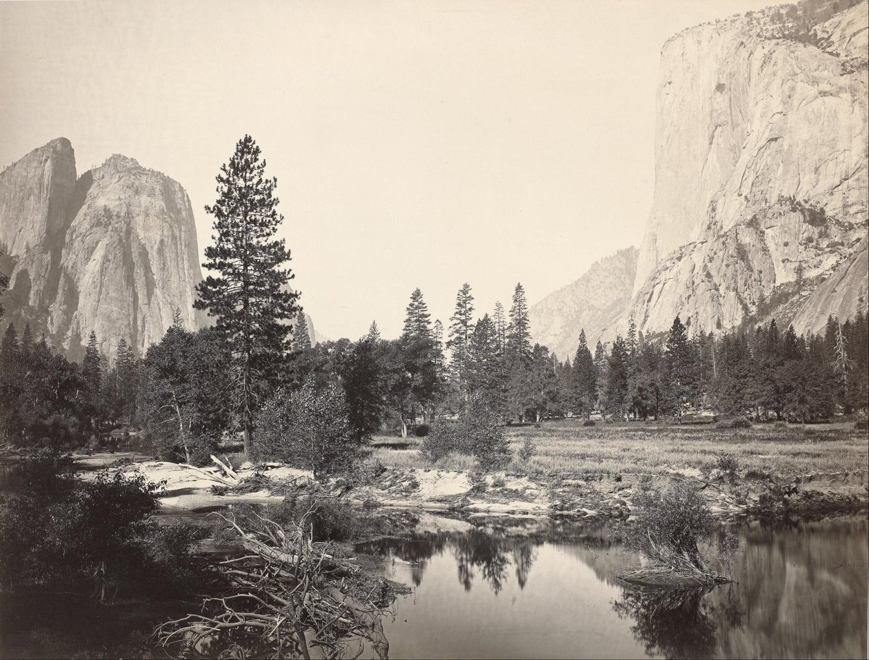 W dół doliny, Yosemite, Cathedral Rocks, El Capitan, Yosemite autorstwa Carleton E. Watkins