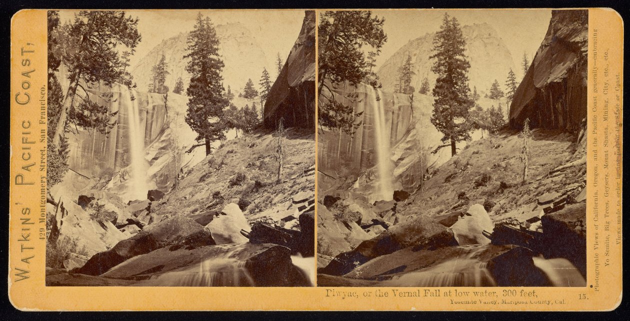 Pic, z wodospadu wiosennego, 300 stóp, dolina Yosemite, hrabstwo Mariposa, Cal. autorstwa Carleton E. Watkins