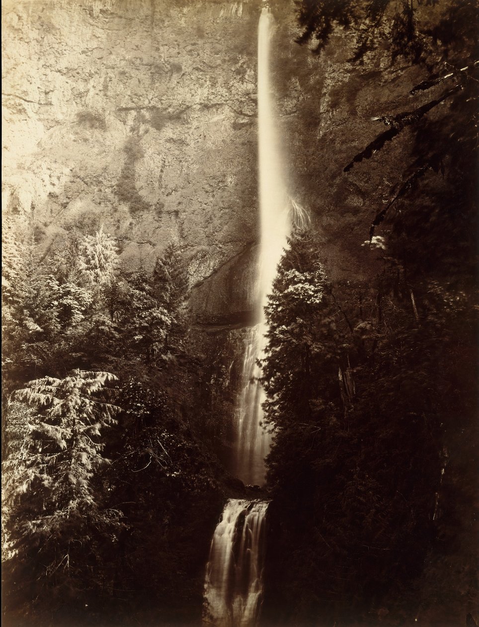 Kaskada wodospadu Multnomah, rzeka Columbia, 1867. autorstwa Carleton Emmons Watkins