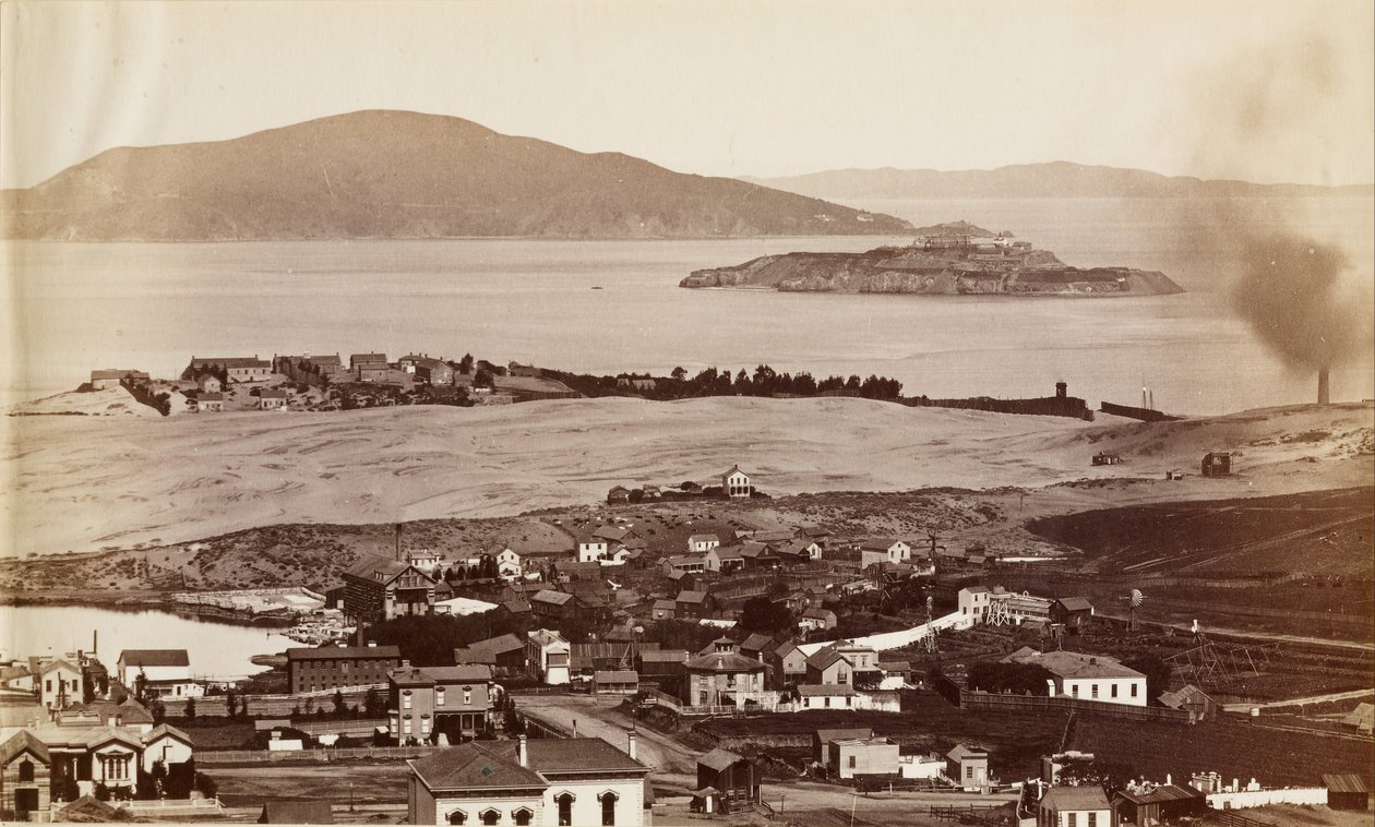 Alcatraz i czarny cz. z Russian Hill, S.F. autorstwa Carleton Watkins
