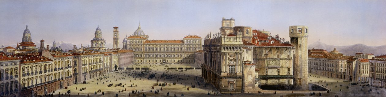 Piazza Castello, Turyn, grawerowane przez F. Citterio autorstwa Carlo Bossoli