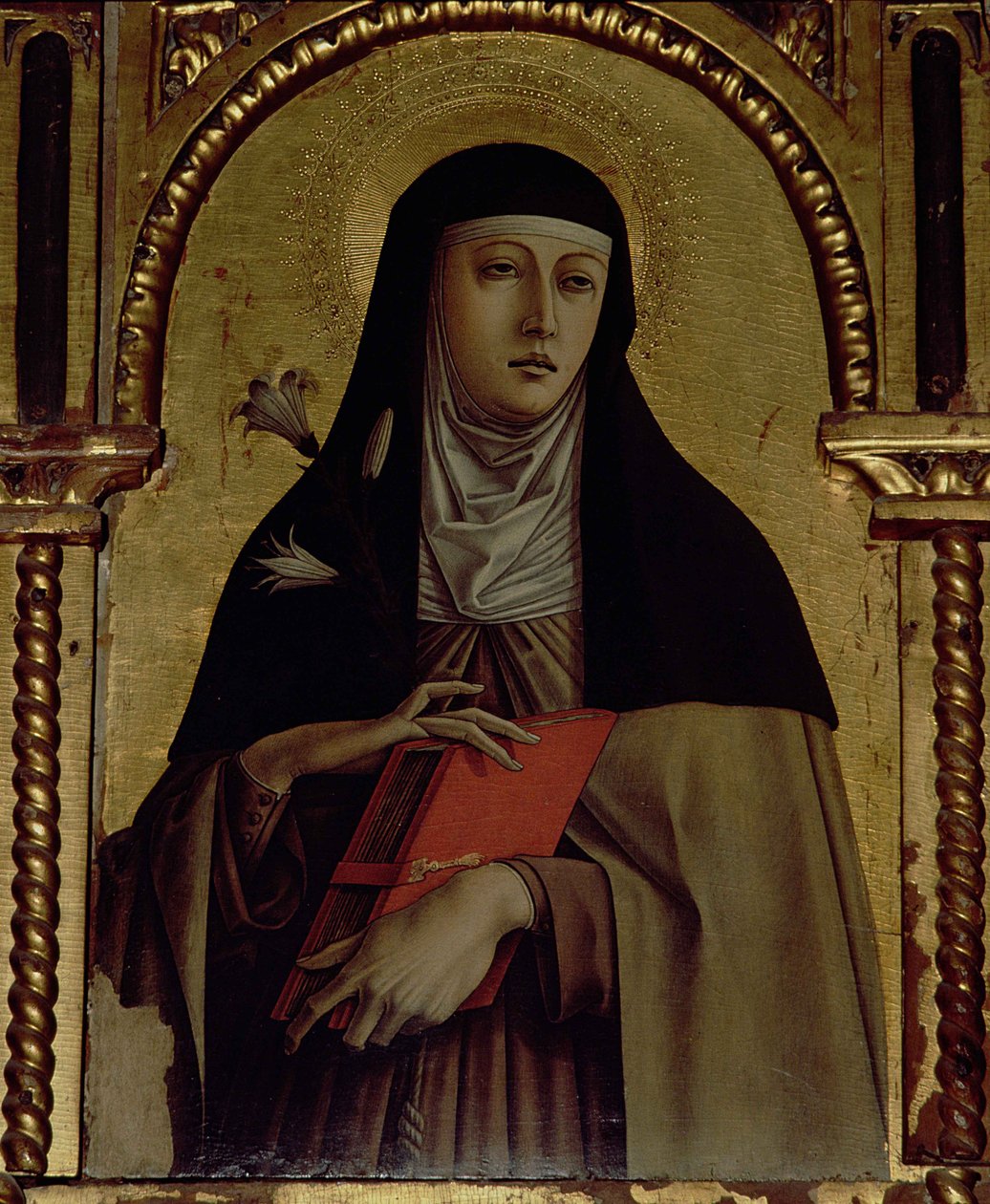 Św. Klara, fragment z tryptyku Santa Lucia (tempera na desce) autorstwa Carlo Crivelli