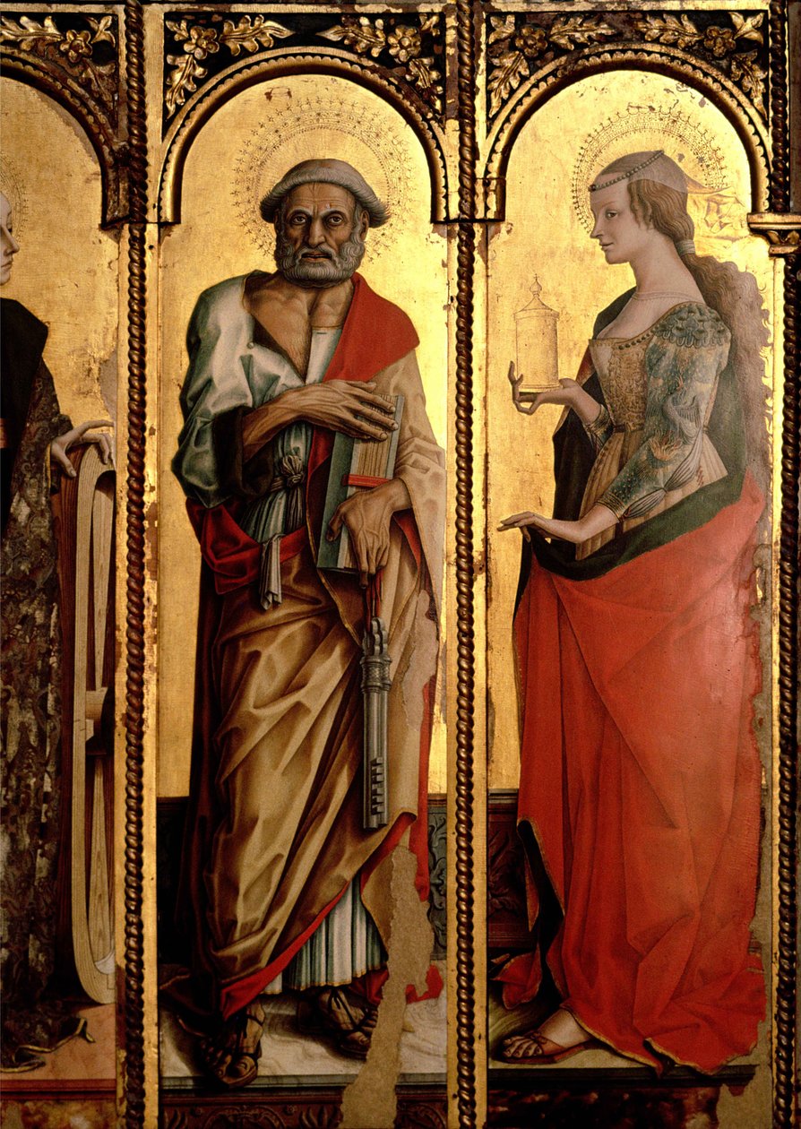 Św. Piotr i Św. Maria Magdalena, fragment tryptyku Santa Lucia (tempera na desce) autorstwa Carlo Crivelli