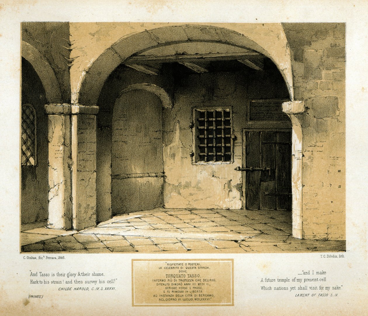 Pomnik Torquato Tasso, rytowany przez T.C. Dibdin po obrazie z 1846 r. autorstwa Carlo Grubacs
