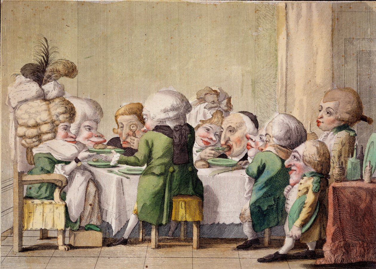 Posiłek, ok.1790 (ręcznie barwiony grawerunek) autorstwa Carlo Lasinio