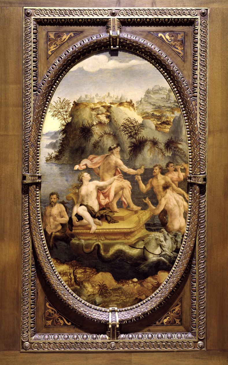 Neptun i Amfitryt, 1572 (olej na łupku) autorstwa Carlo Portelli