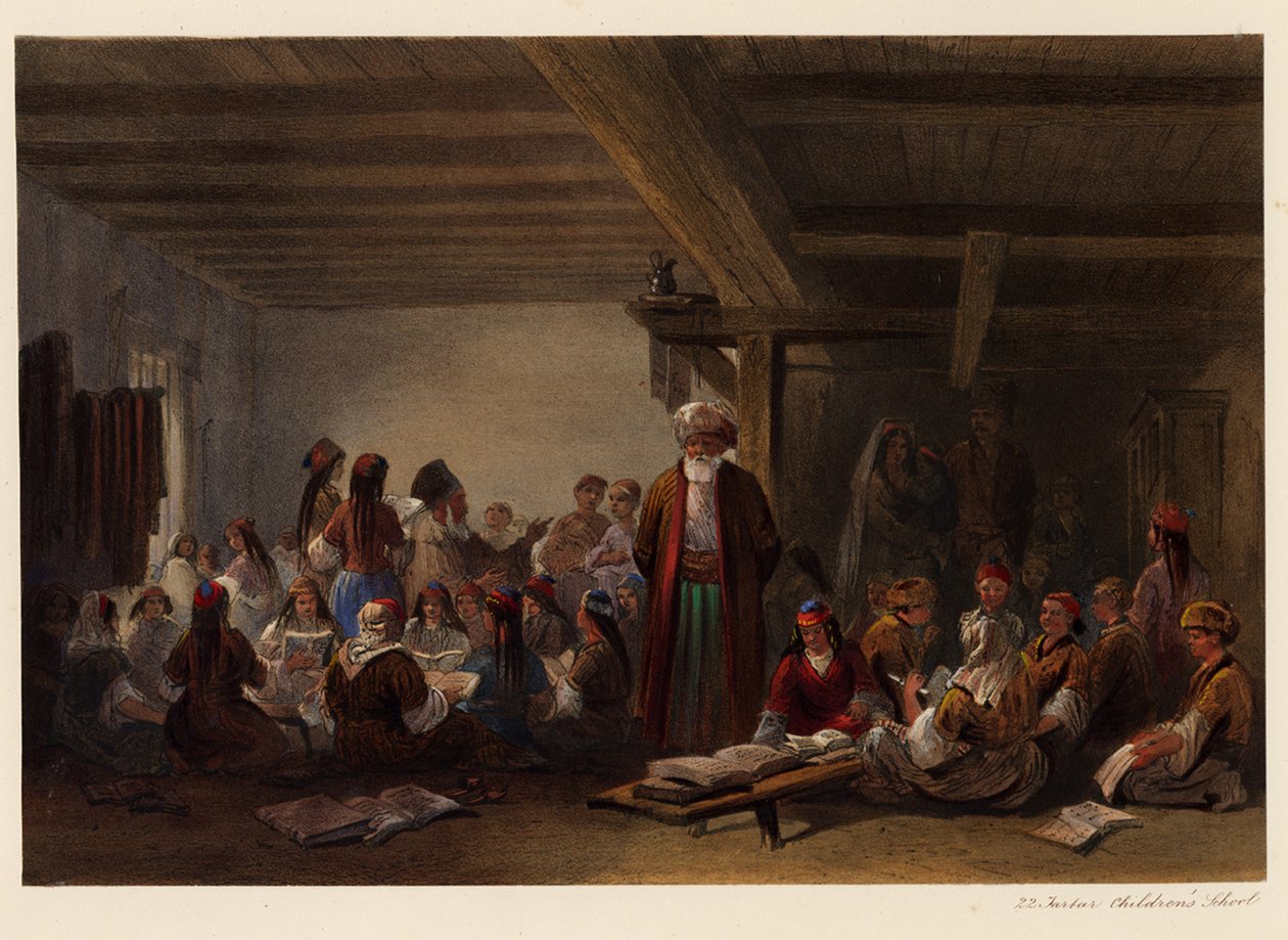 Szkoła dla dzieci Tatarów Krymskich, 1856 autorstwa Carlo Bossoli