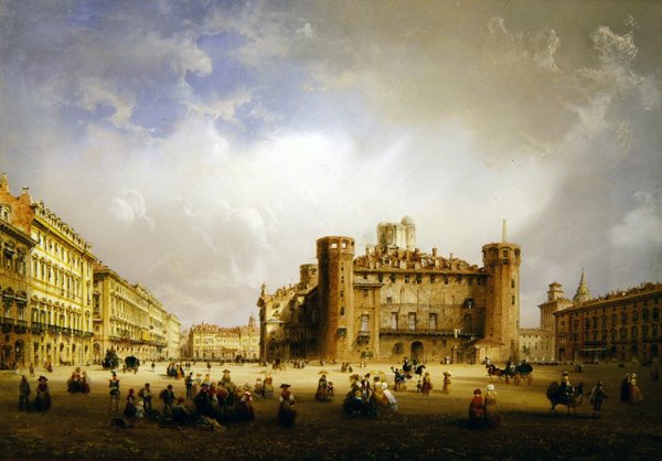 Piazza Castello, Turyn, 1852 r. autorstwa Carlo Bossoli