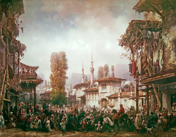 Scena uliczna w Konstantynopolu autorstwa Carlo Bossoli