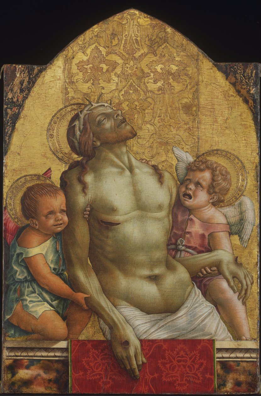 Martwy Chrystus podtrzymywany przez dwa anioły autorstwa Carlo Crivelli