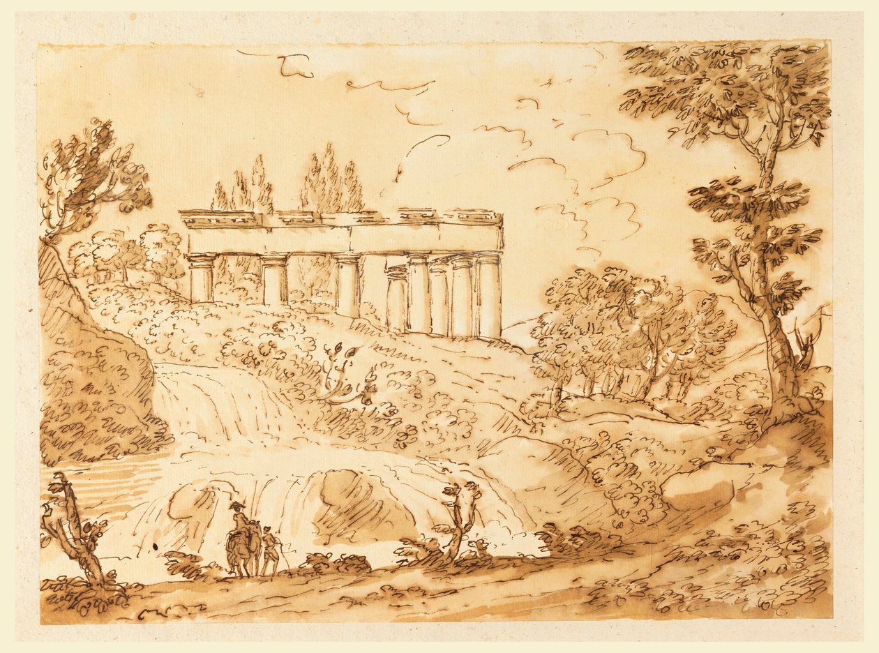Rysunek, Krajobraz z ruinami świątyni, 1770-1786 autorstwa Carlo Marchionni