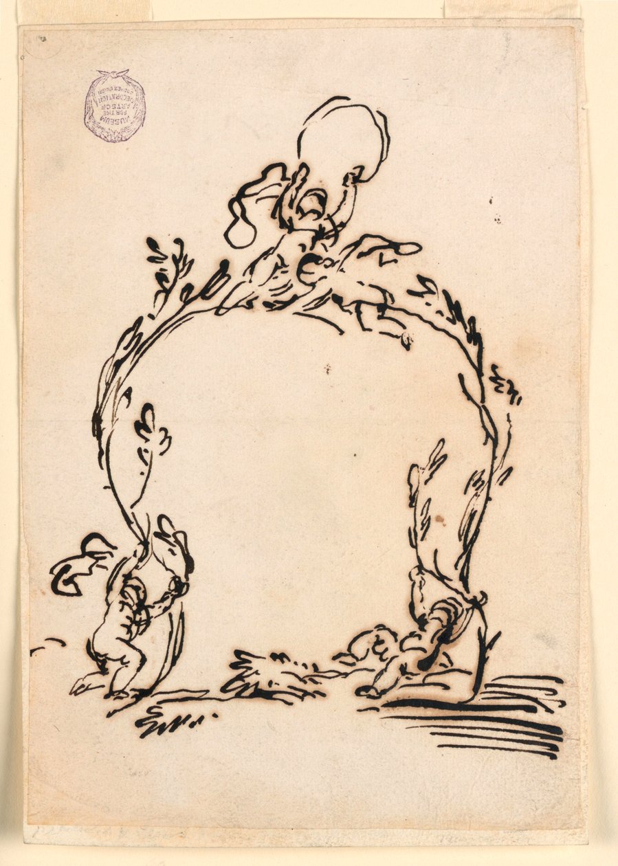 Rysunek, szkic kartusza, 1760-80 autorstwa Carlo Marchionni