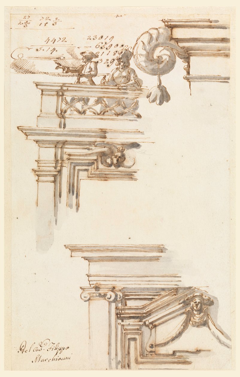 Rysunek, dwie skrzynie drzwiowe, 1750-75 autorstwa Carlo Marchionni