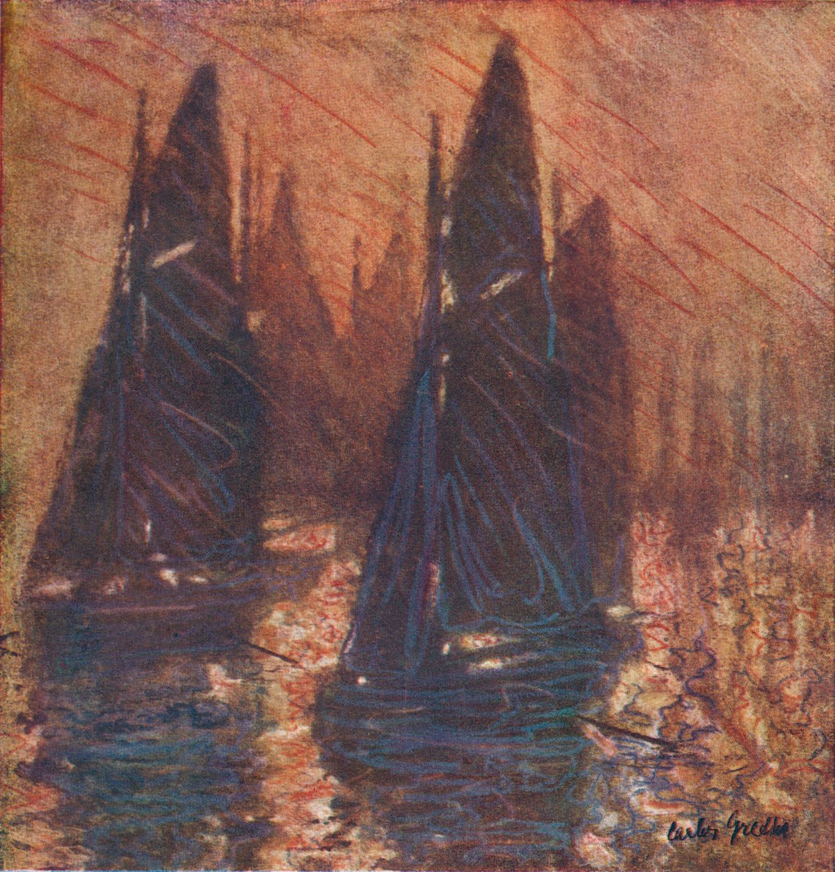 Łodzie rybackie we mgle, c1913. autorstwa Carlos Grethe