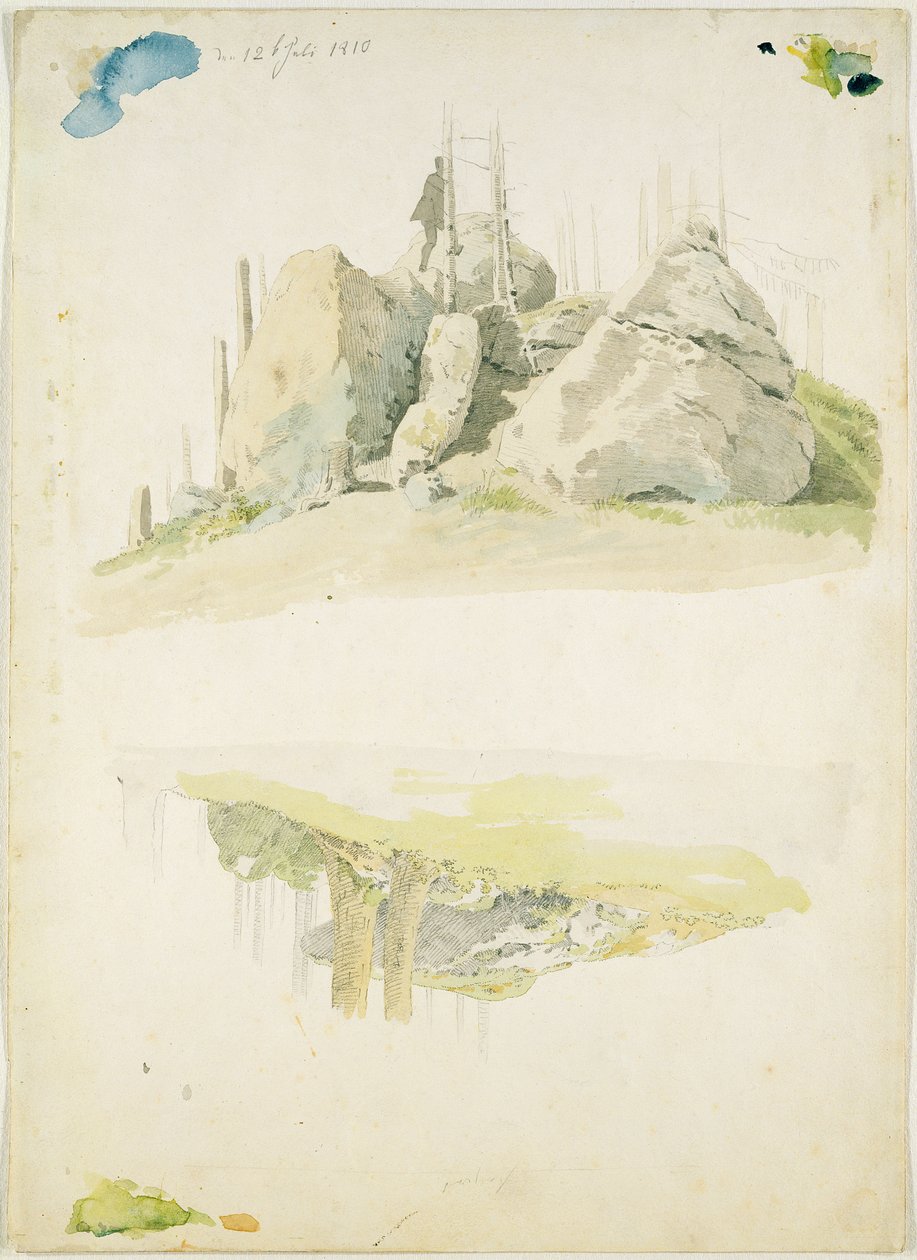 Хад ба мод: Хоёр судалгаа, 1810 оны 7-р сарын 12 (цаасан дээрх ариун цэврийн өрөө, харандаа)поли autorstwa Caspar David Friedrich