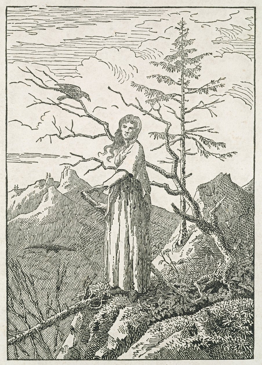Kobieta z krukiem na skraju przepaści autorstwa Caspar David Friedrich