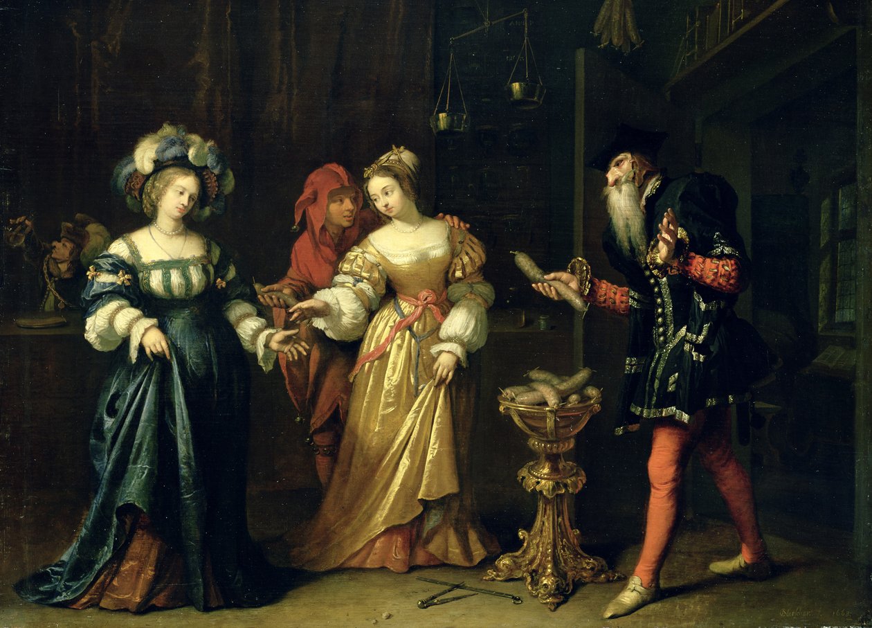 Zamaskowany Joker, 1668 autorstwa Caspar Netscher