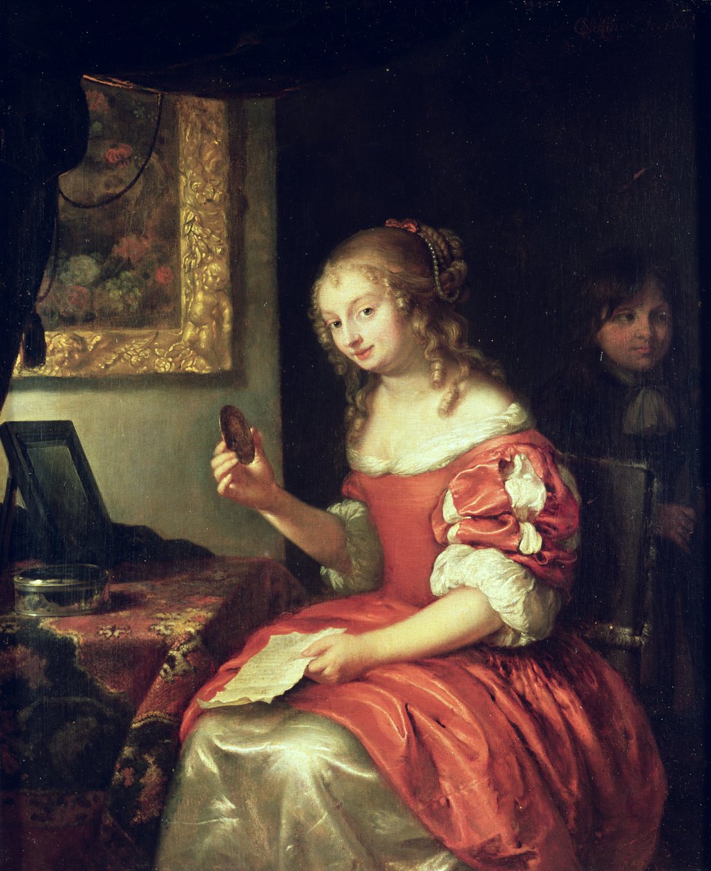 Młoda kobieta z listem i medalionem, 1667 autorstwa Caspar Netscher