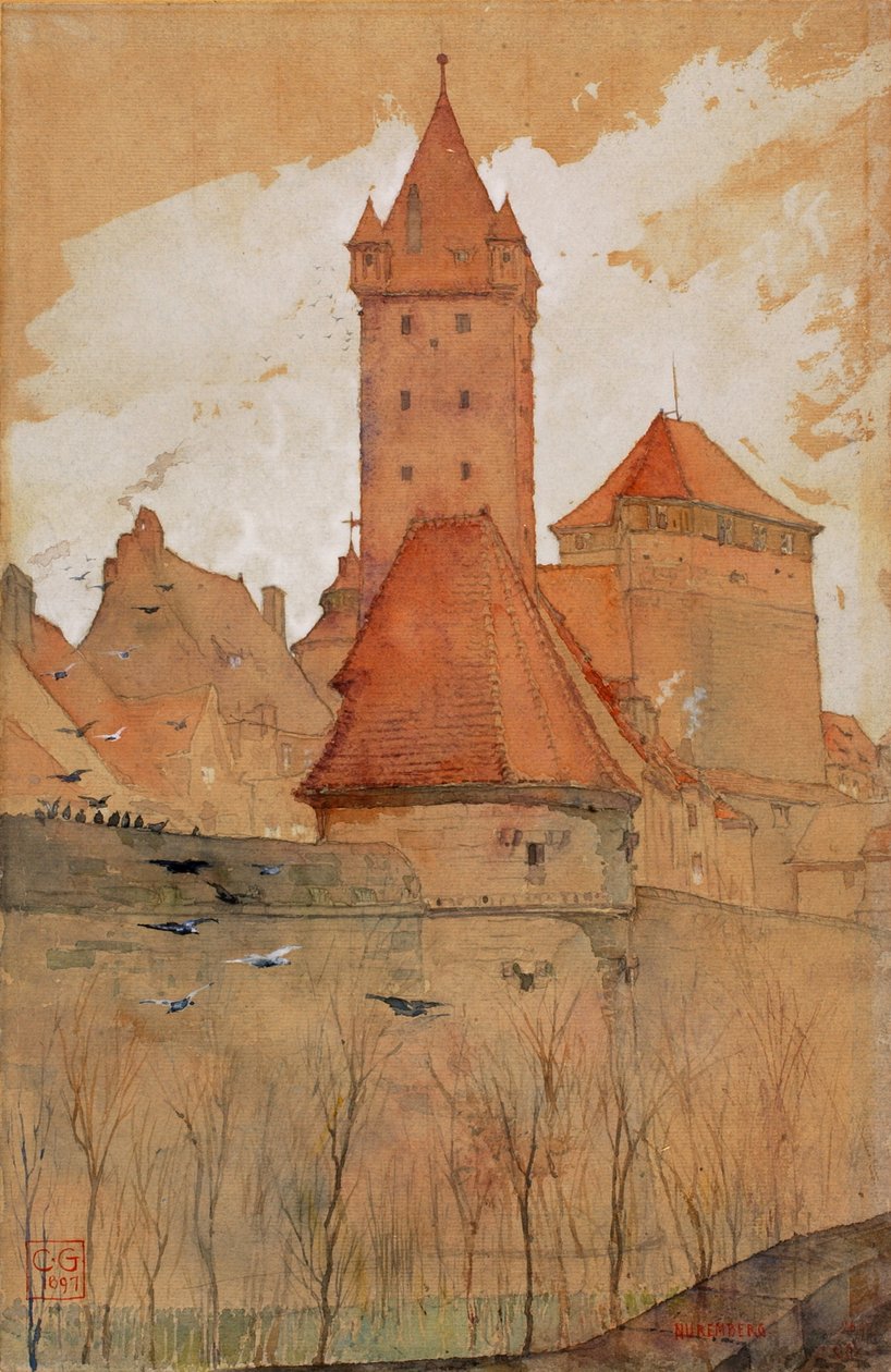 Wieże z muru miejskiego, Norymberga, 1897 r. autorstwa Cass Gilbert