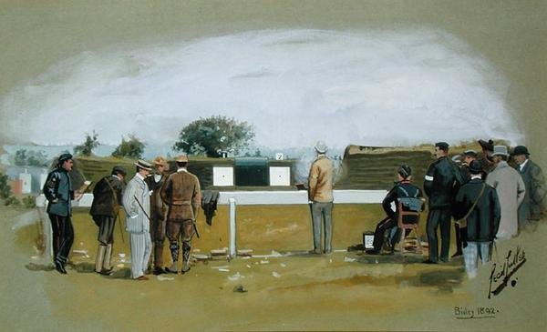 Strzelnica pistoletowa, obóz Bisley autorstwa Cecil Cutler