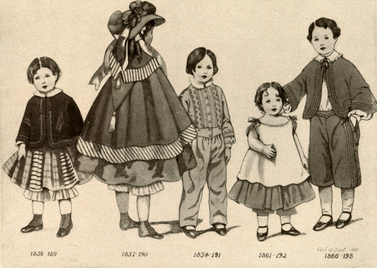 Odzież dziecięca z lat 1850-1860, 1907, 1937. autorstwa Cecil W. Trout
