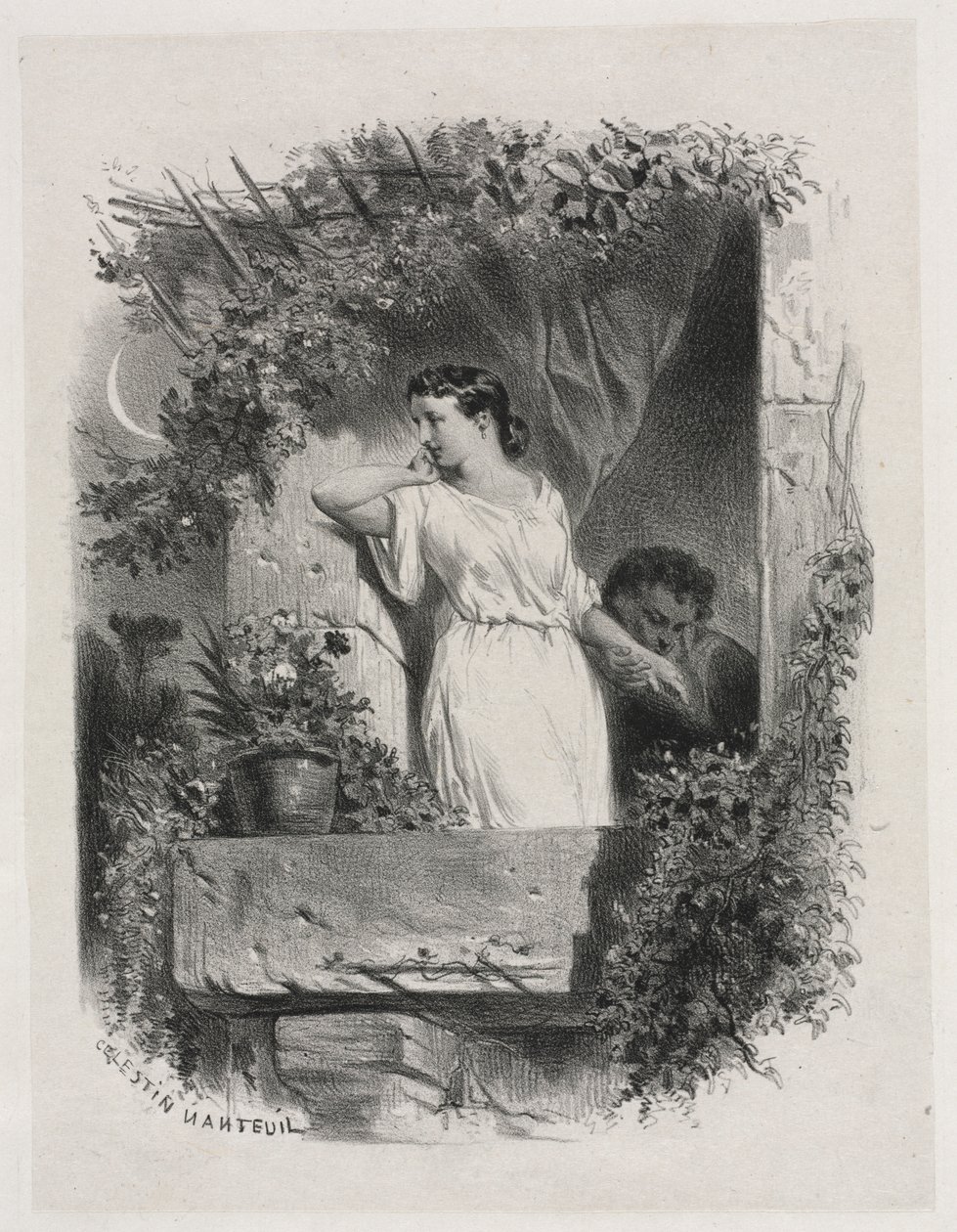 Na balkonie, 1842. autorstwa Celestin Francois Nanteuil