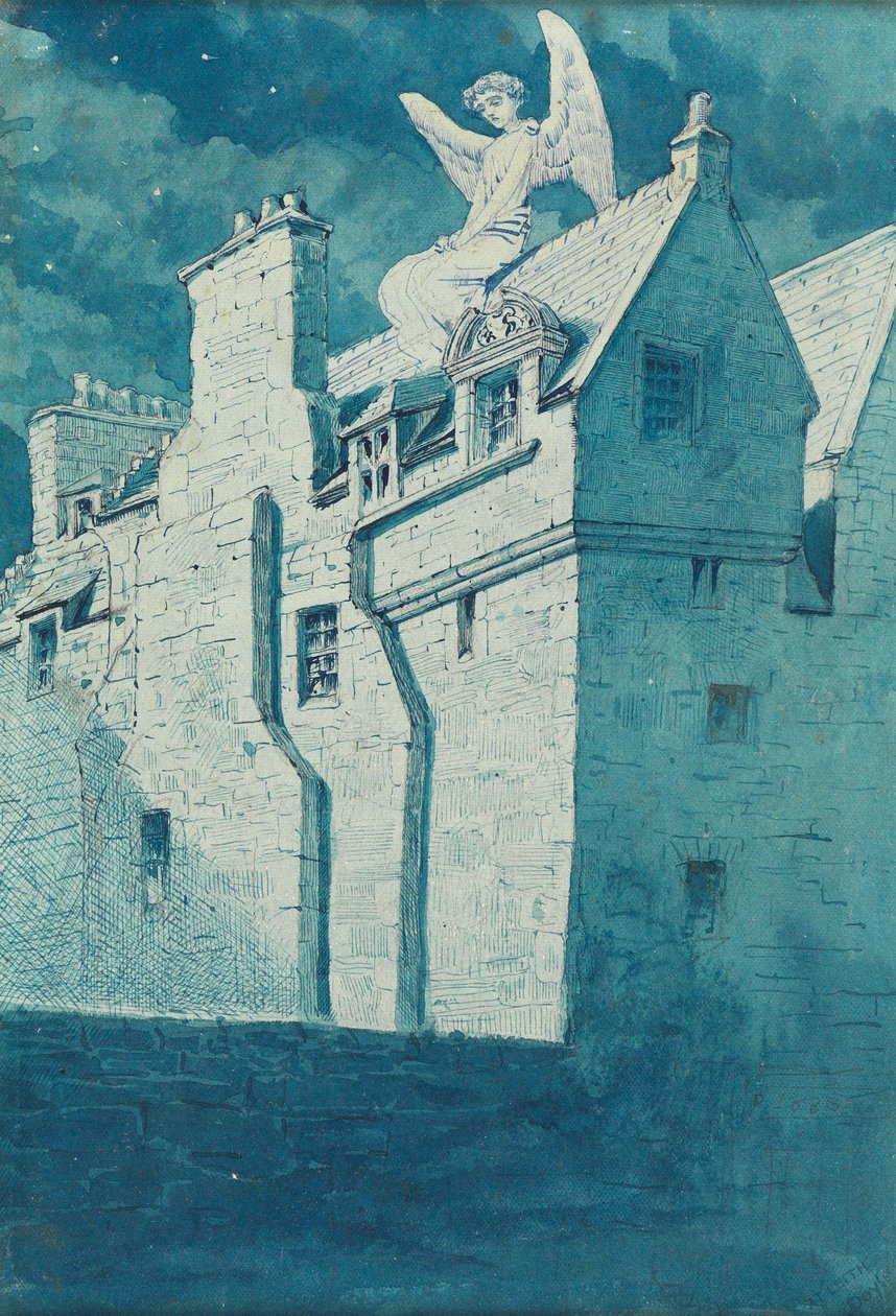 Anioł na dachu (długopis i niebieski tusz z toaletą na papierze) autorstwa Charles Altamont Doyle