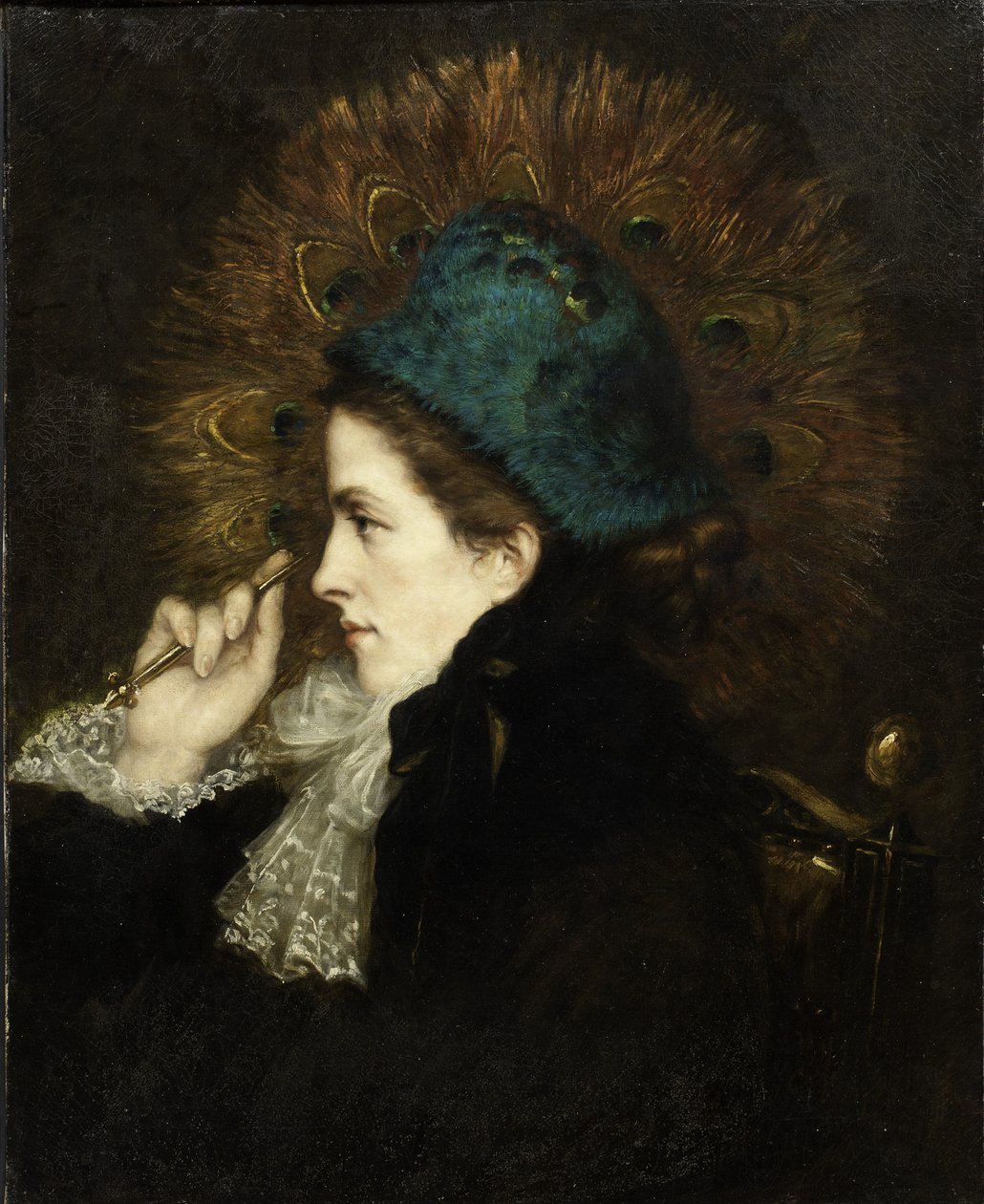 Dama z pawim wachlarzem, 1882 autorstwa Charles C. Burleigh