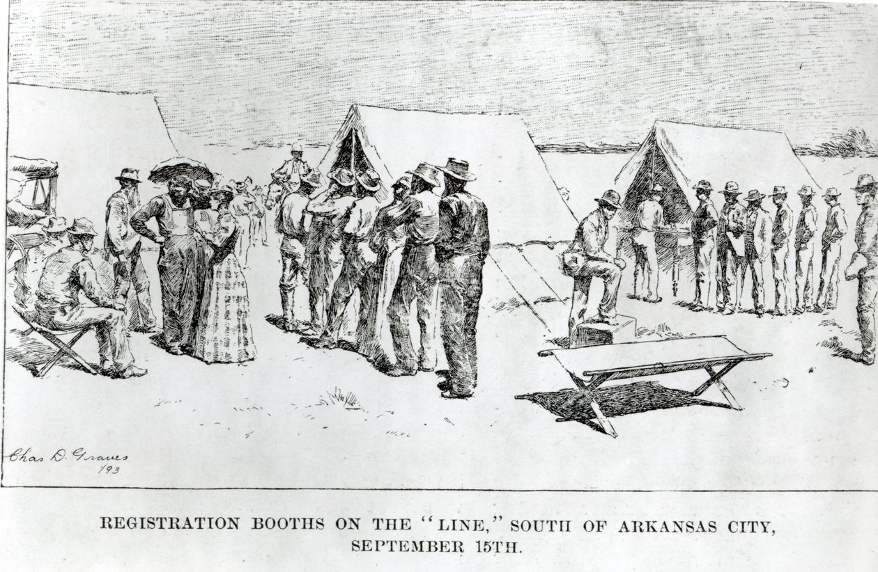 Budki rejestracyjne na "linii", na południe od Arkansas City, 15 września 1893 r. autorstwa Charles D. Graves