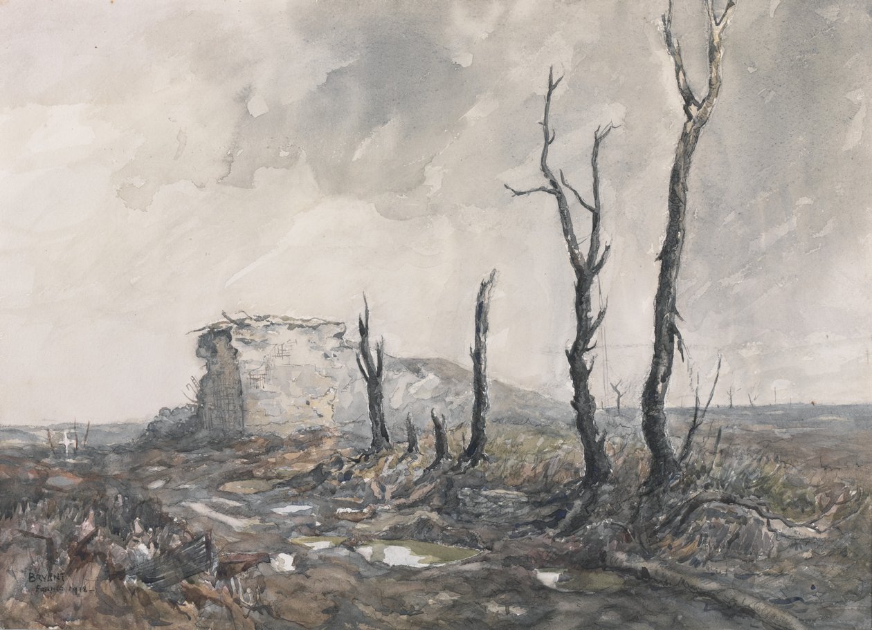 Gibralter, mocny punkt, Pozieres, 1918 (wc i węgiel drzewny na papierze) autorstwa Charles David Jones Bryant