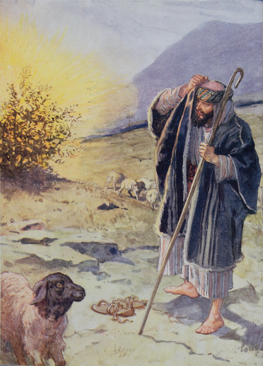 Strach wzrastał w sercu Mojżesza", ilustracja z "Przez Biblię", Venture Publishing, 1928 autorstwa Charles Edmund Brock