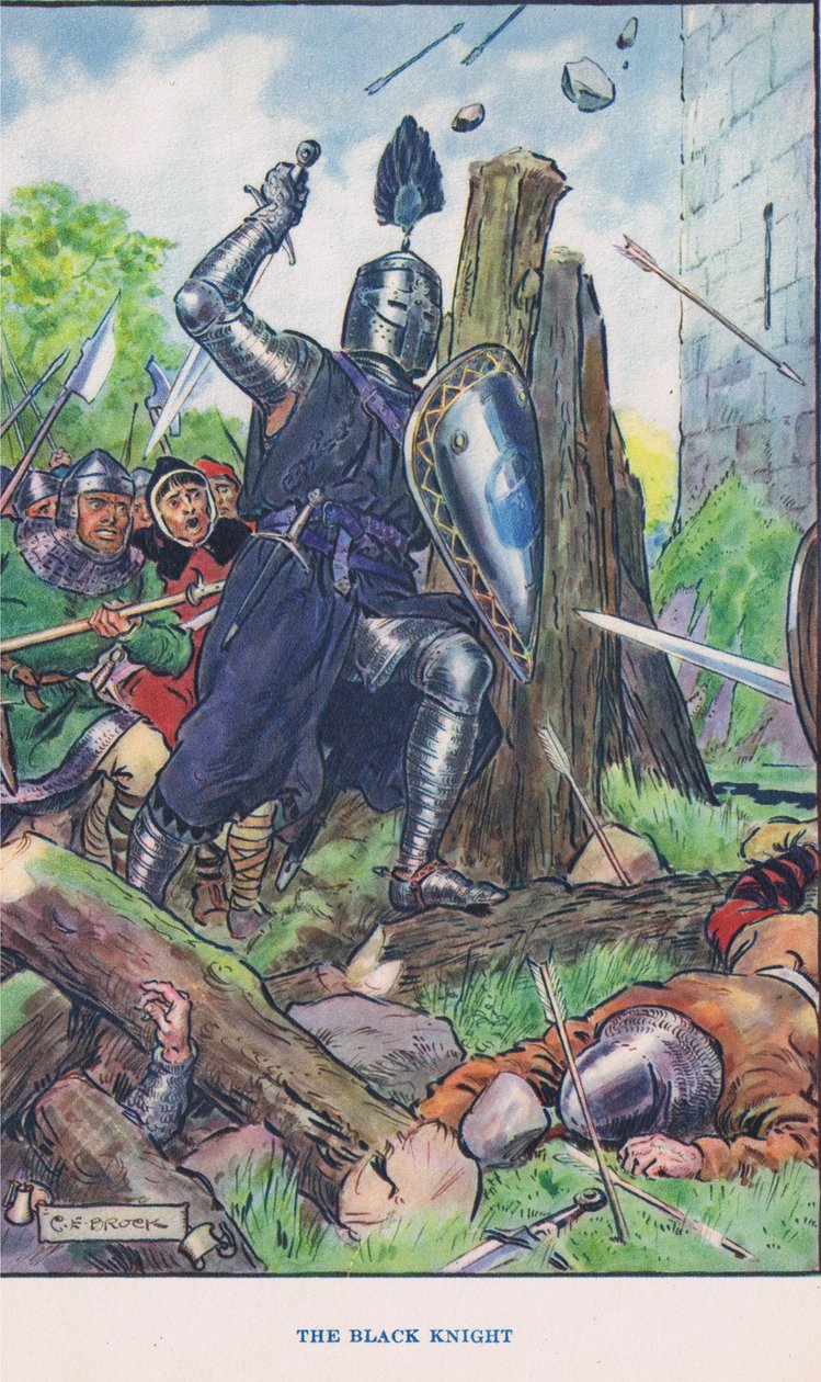 Oblężony Zamek - Czarny Rycerz, ilustracja z „Modern Stories” autorstwa Charles Edmund Brock