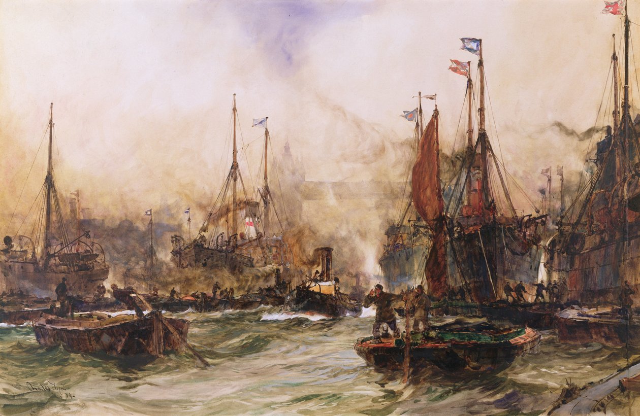Tamiza w Tower Bridge autorstwa Charles Edward Dixon