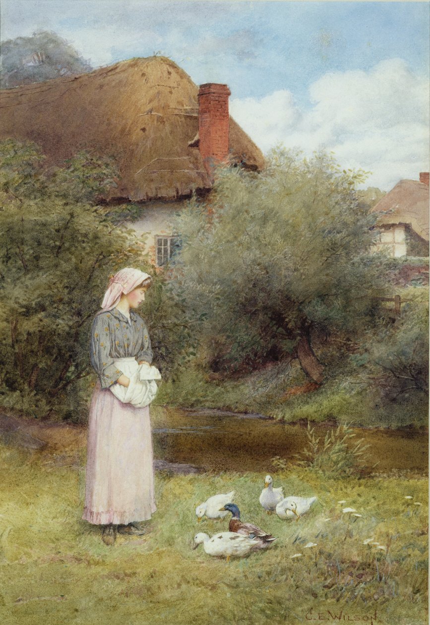 Karmienie kaczek autorstwa Charles Edward Wilson