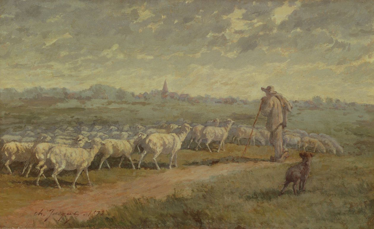 Pejzaż ze stadem owiec, 1872 autorstwa Charles Emile Jacque
