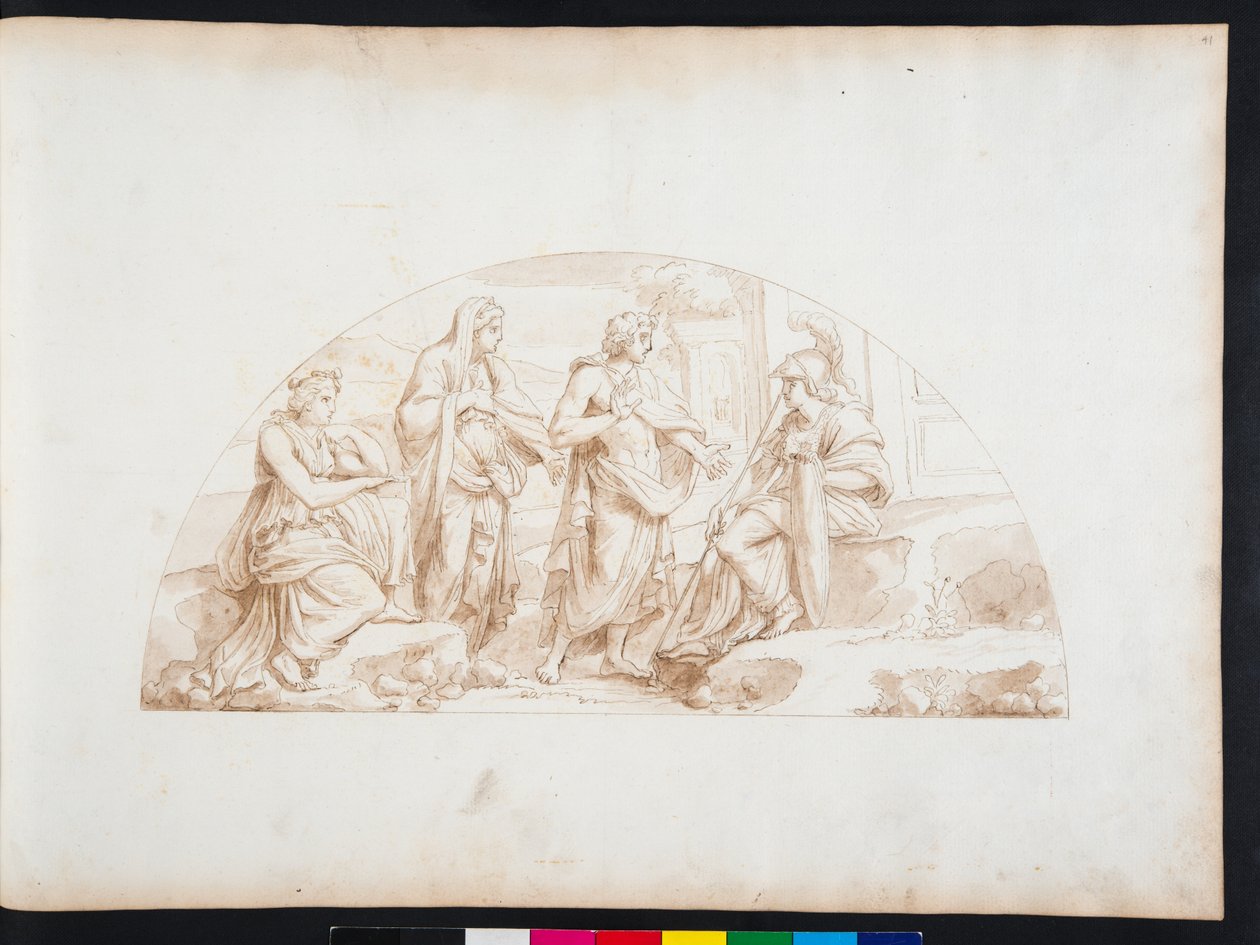 MS Gen 1583 Studium z Grobowca Nasonii, strona 41 z „Via Flaminia”, c.1671-76 (pióro i atrament z przemyciem na papierze) autorstwa Charles Errard
