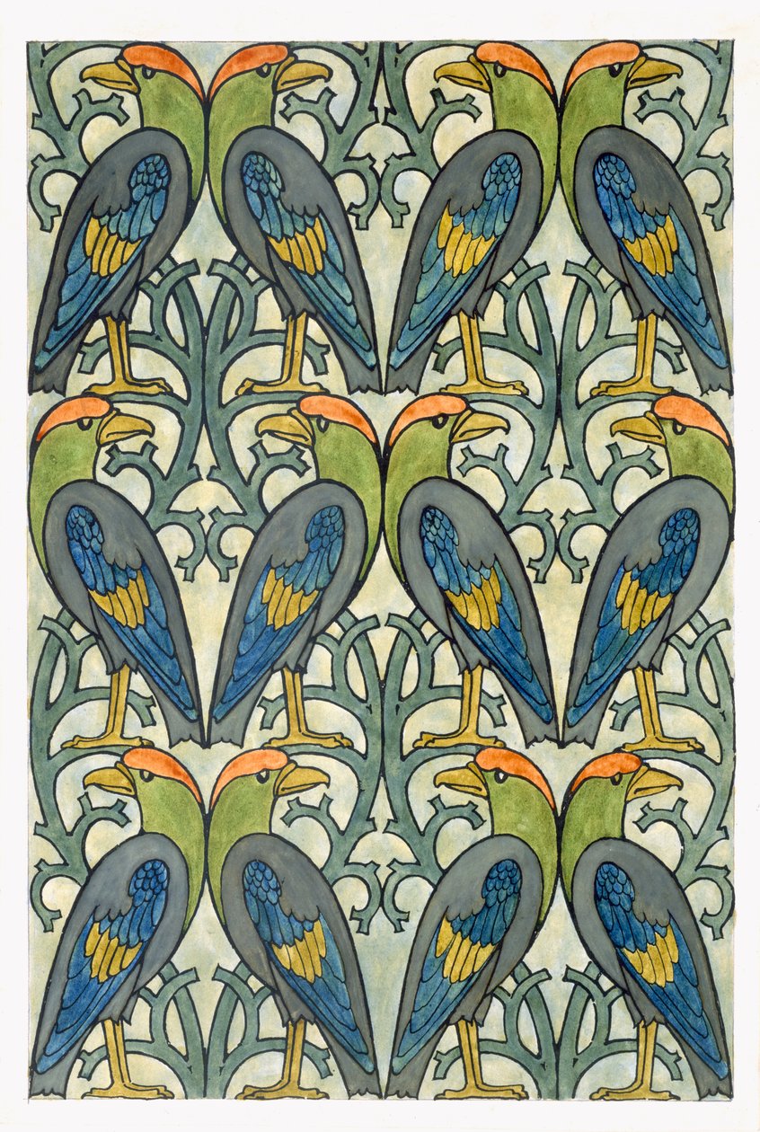 Projekt papugi (toaleta i ołówek na papierze) autorstwa Charles Francis Annesley Voysey