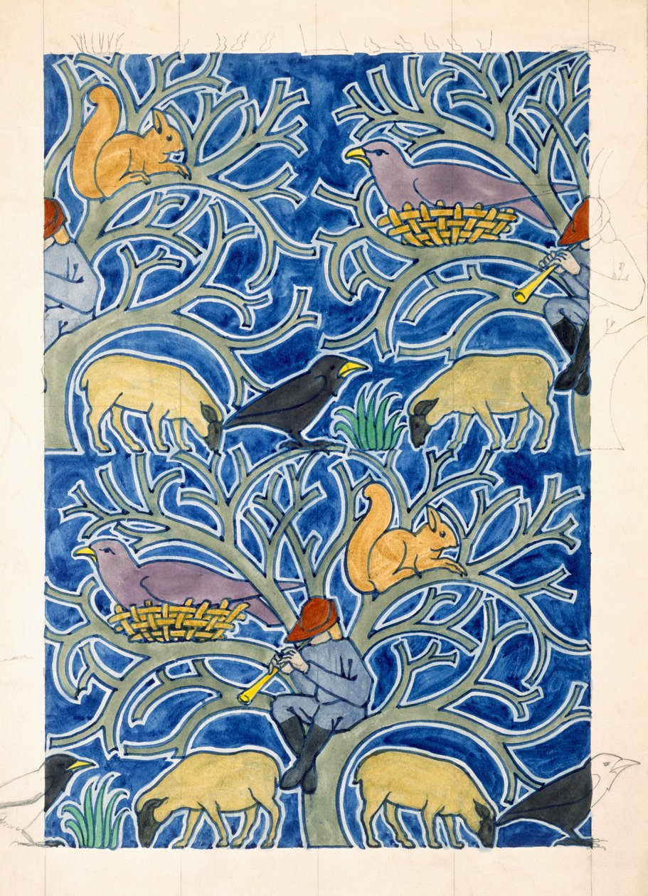 Pied Piper of the Animals (wc i ołówek na papierze) autorstwa Charles Francis Annesley Voysey