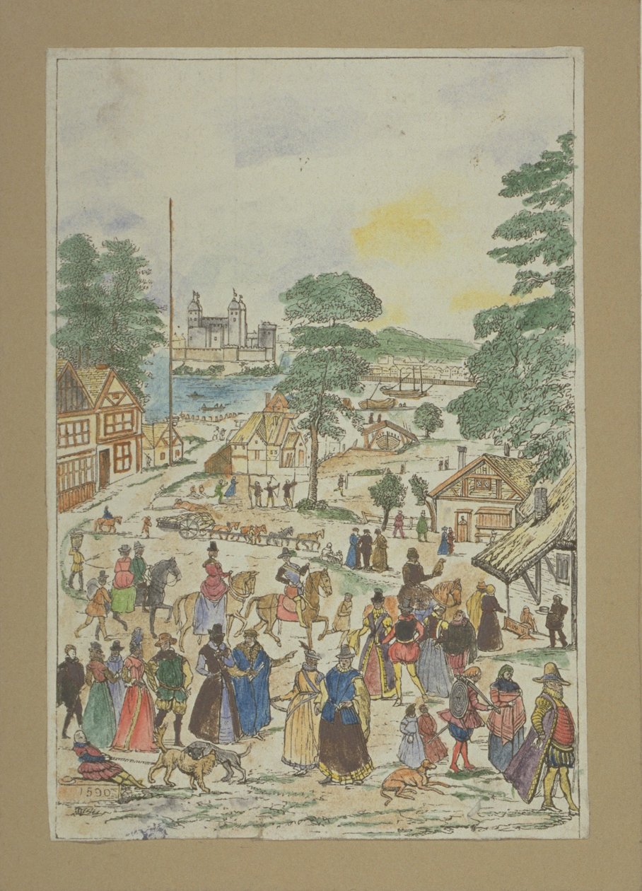 Widok na festyn na Fair Street, Southwark, ok. 1850 r. autorstwa Charles Grignion
