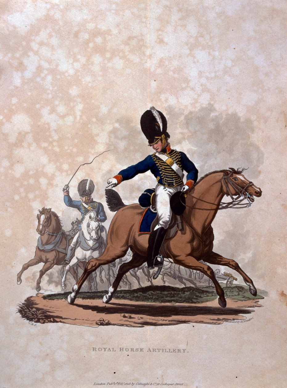 Królewska Artyleria Konna, z "Costumes of the Army of the British Empire, according to the last regulations 1812", rytowane przez J.C. Stadlera, opublikowane przez Colnaghi und Co. 1812-15 (akwatinta barwna) autorstwa Charles Hamilton Smith