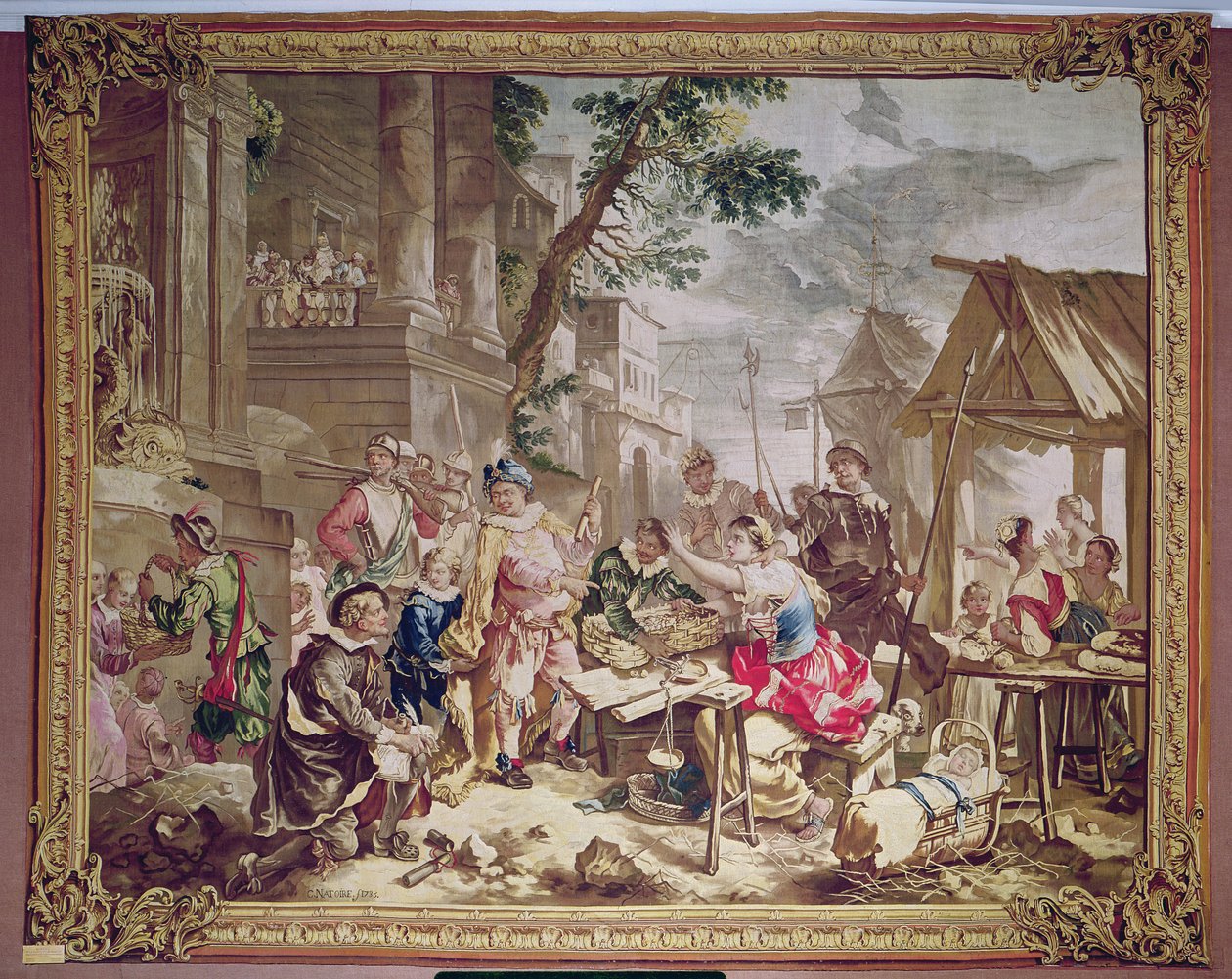 Sancho Pansa i sprzedawca orzechów, z „Historii Don Kichota”, warsztat Beauvais, 1735 (gobelin) autorstwa Charles Joseph Natoire