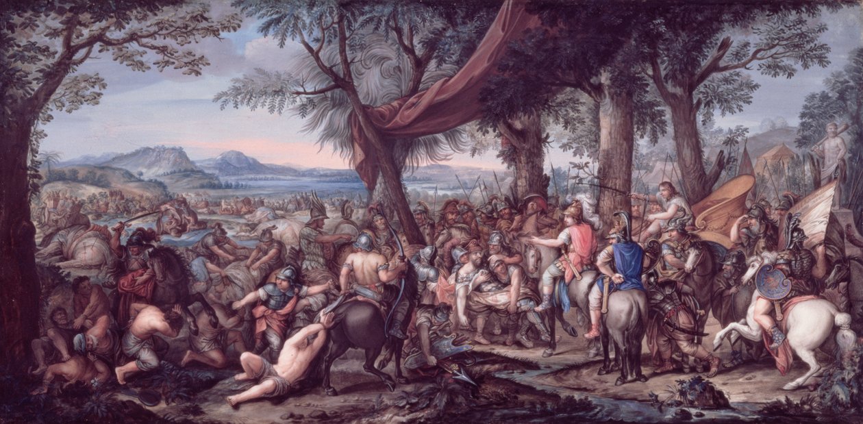 Aleksander w bitwie pod Arbelą (tempera na welinie) autorstwa Charles Le Brun