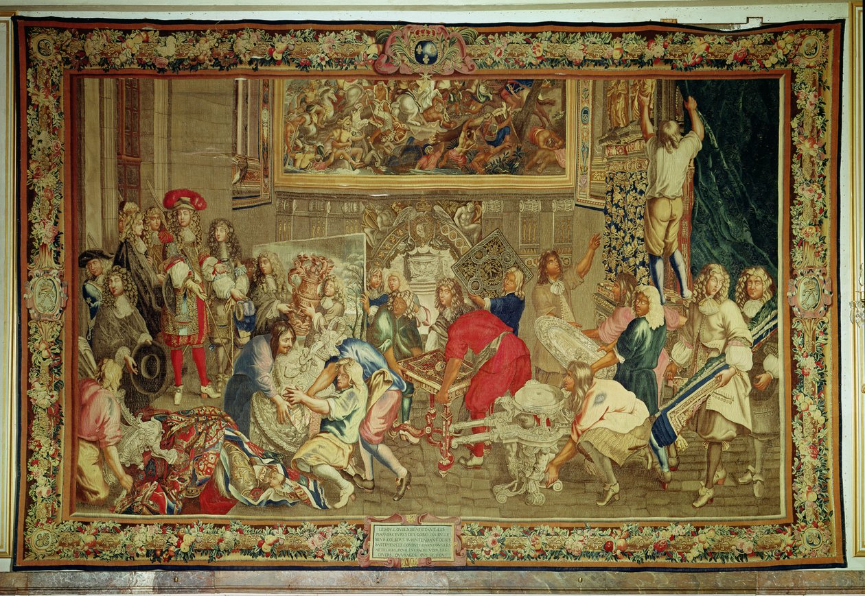 Ludwik XIV (1638-1715) zwiedzający fabrykę Gobelinów, 15 października 1667 (gobelin) autorstwa Charles Le Brun