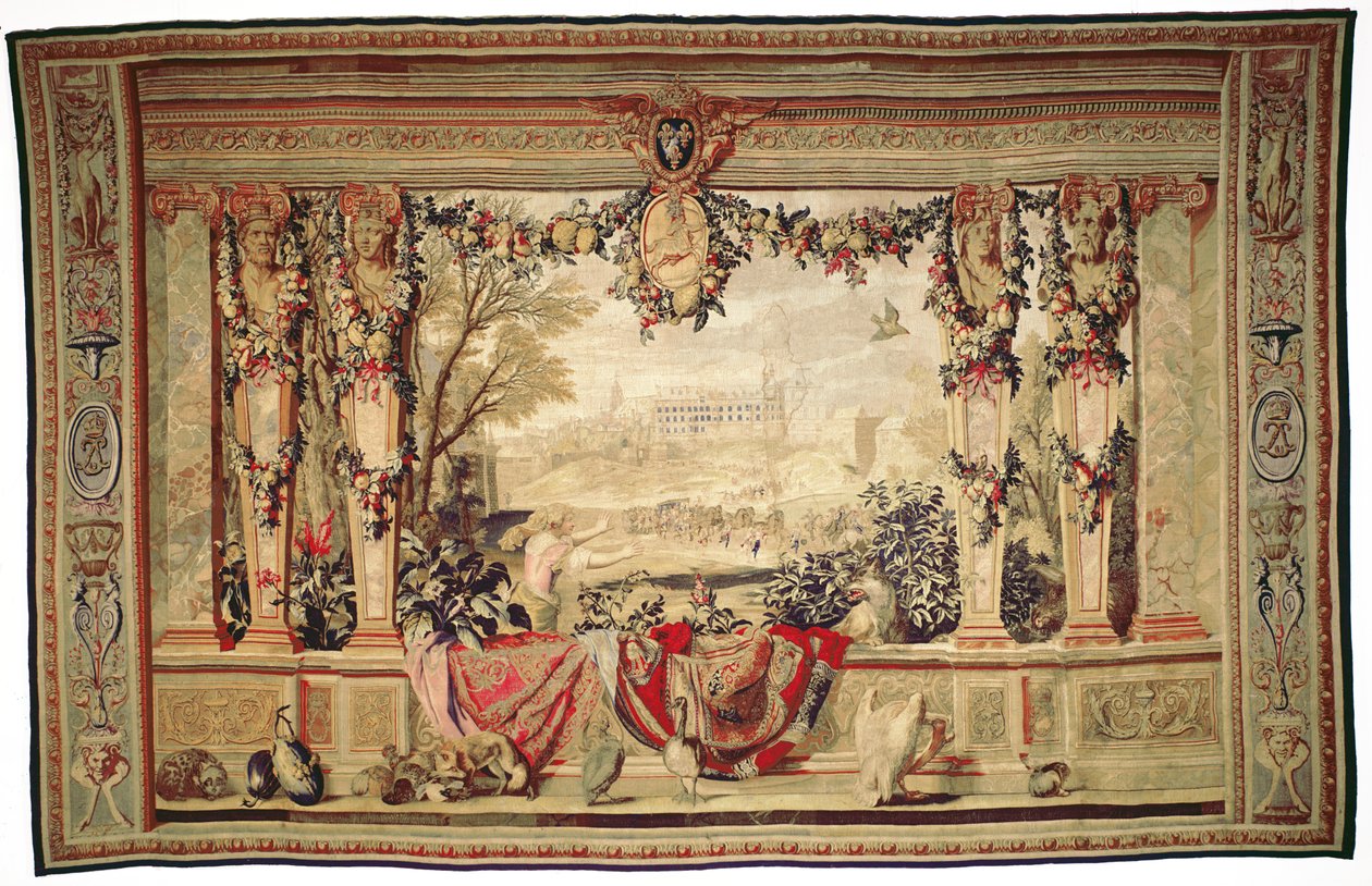 Miesiąc listopad Chateau of Blois, z serii gobelinów „Miesiące lub rezydencje królewskie”, wyprodukowanych w warsztacie gobelinów dla Ludwika XIV (tkanina) autorstwa Charles Le Brun