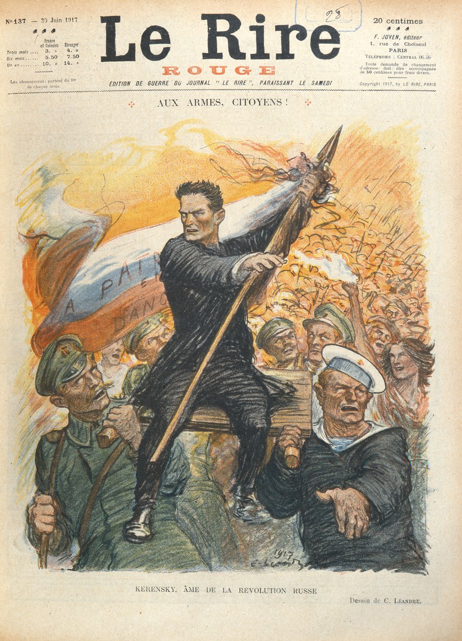 Karykatura Aleksandra Kiereńskiego (1881-1970), okładka francuskiego pisma „Le Rire”, 30 czerwca 1917 autorstwa Charles Leandre